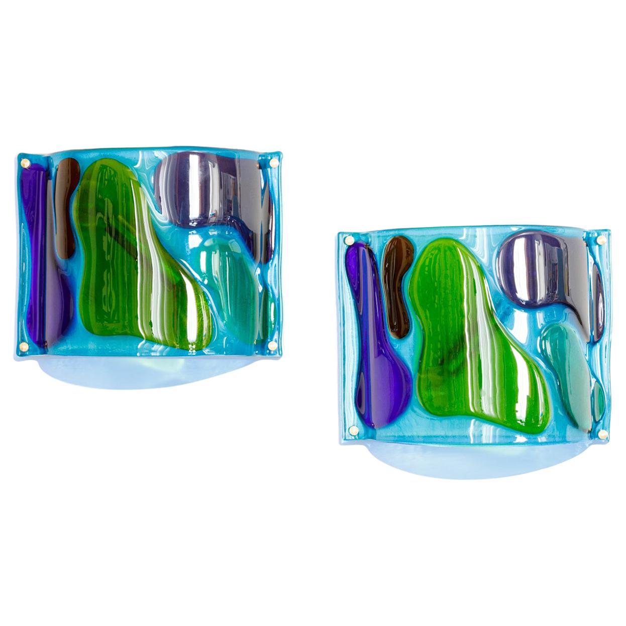 Morning Dew, Pair of One of a Kind Glass Contemporary Sconces For Sale