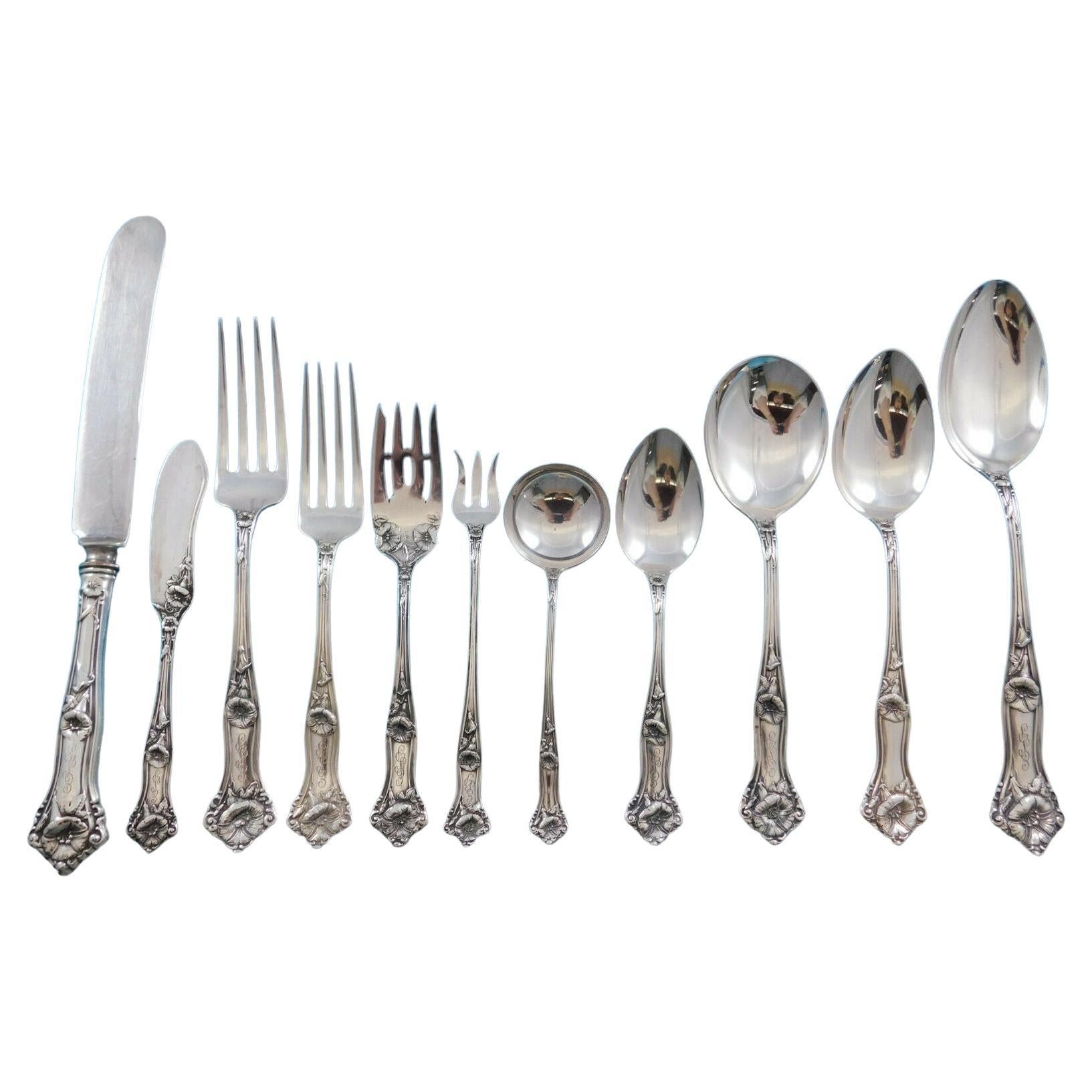Morning Glory by Alvin Sterling Silver Flatware Set for 12 Service 100 Pc  Dinner For Sale at 1stDibs