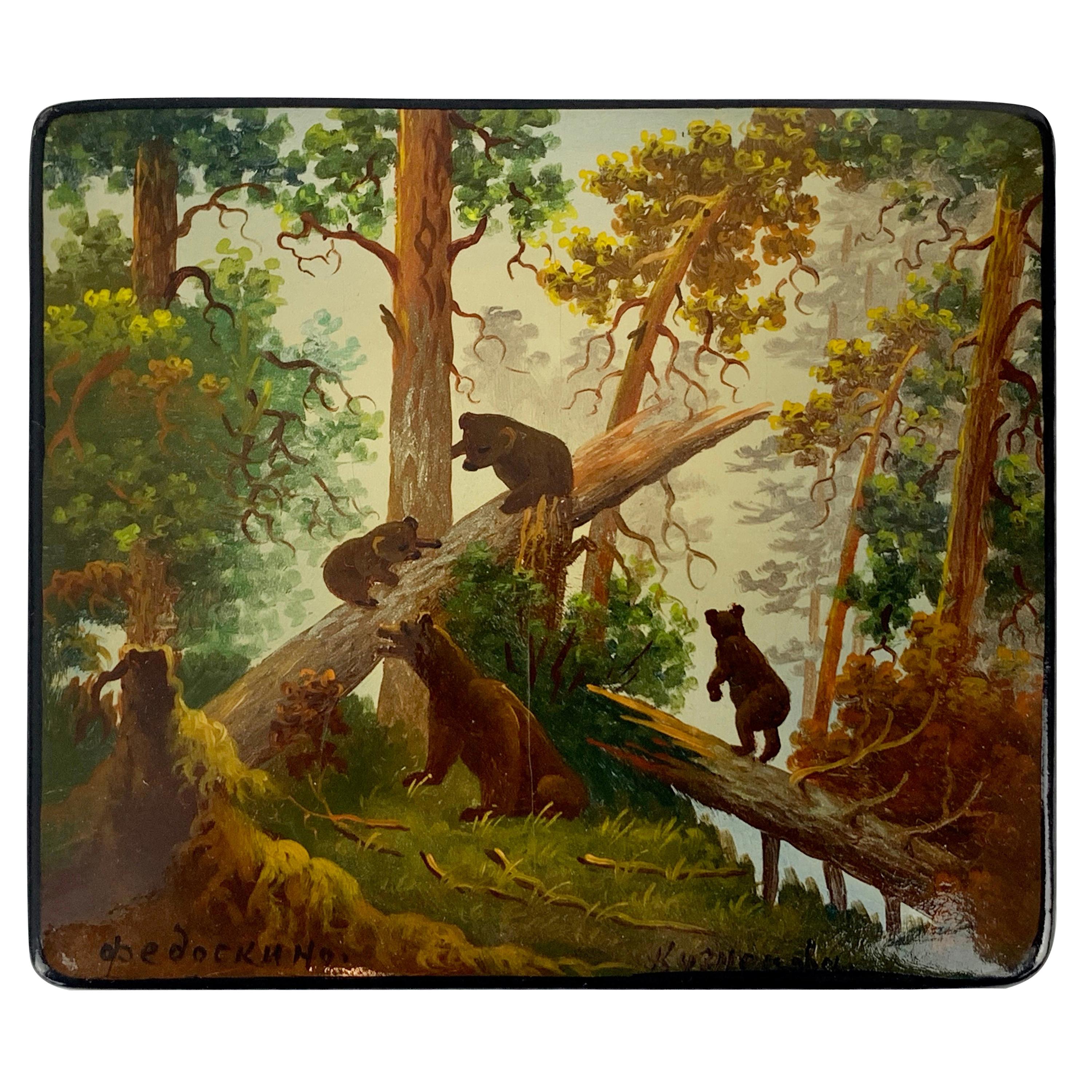 Russian Lacquer Box "Morning in the Woods" after a Painting by Ivan Shishkin