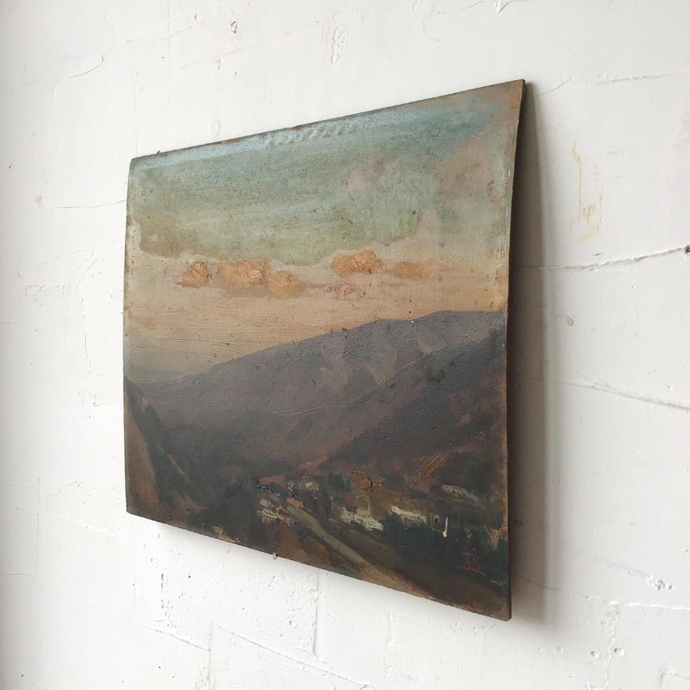 
Antique Japanese oil painting on wooden board, titled ‘Morning of Gora (Hakone, Japan)’, by Masuta Narahara (1888-1963). 27 x 21.5 x 0.5 cm (10.62 x 8.46 x 0.19in). Aged deterioration as is. Slightly bended.
