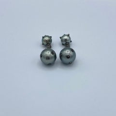 Gemelli Morning Star Perla Tahitiana Diamanti Neri Oro 18Kt Made in Italy