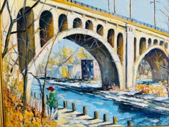Morning Walk on the Manyaunk Philadelphia Bridge Impressionist Oil Painting