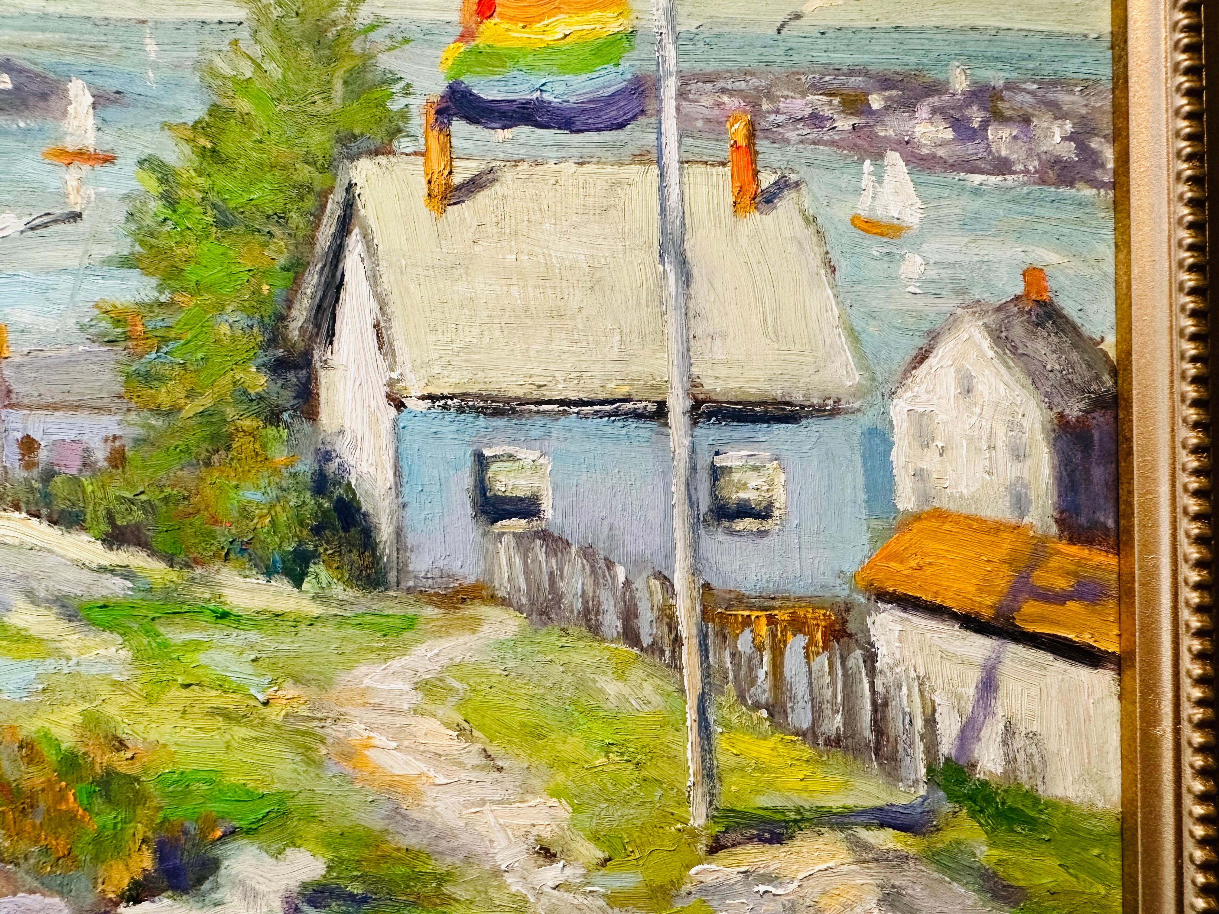Oiled Morning Wind Provincetown MA Pride Flag Impressionist House on Hill Oil Painting For Sale