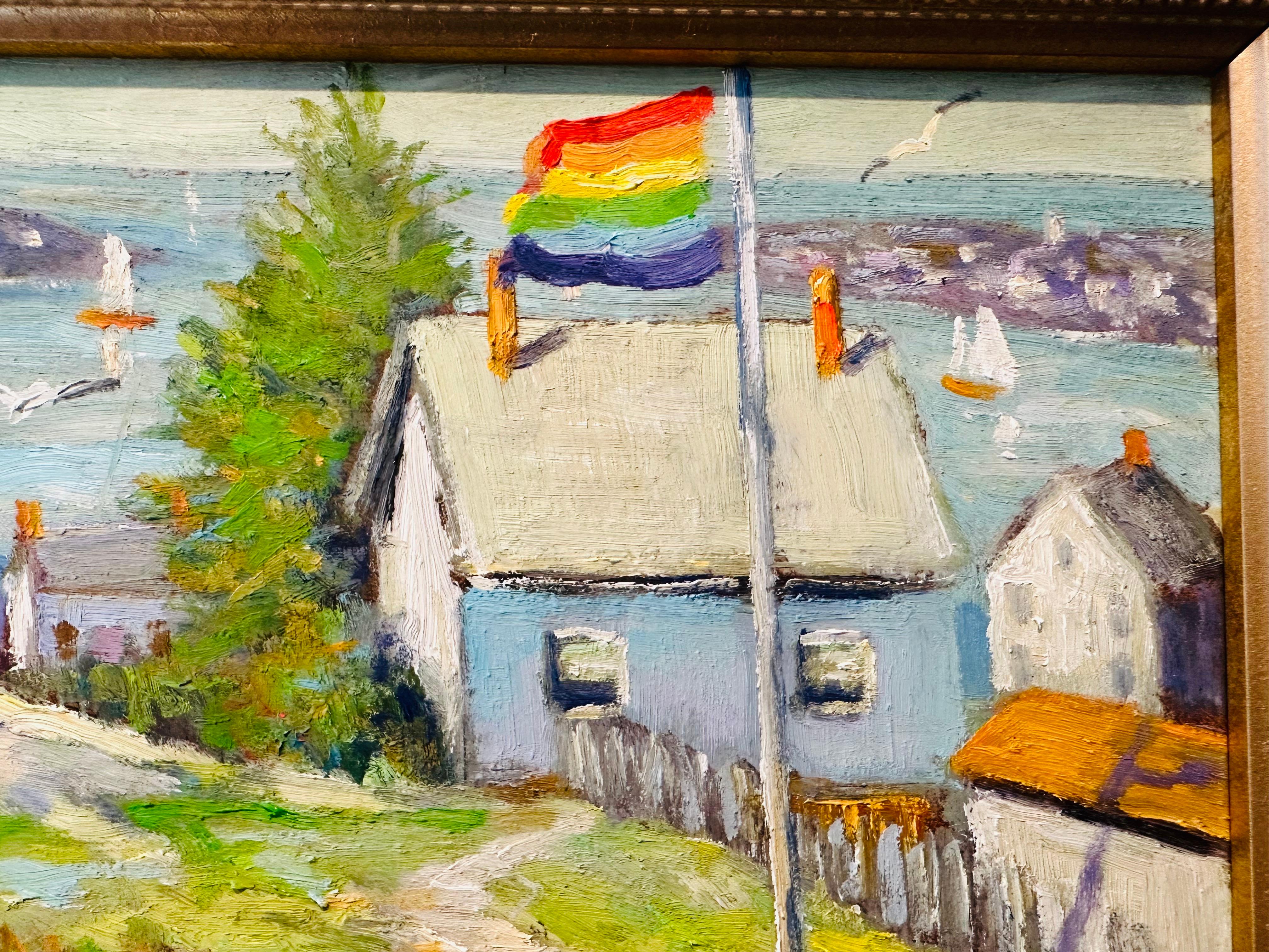 Morning Wind Provincetown MA Pride Flag Impressionist House on Hill Oil Painting For Sale 2