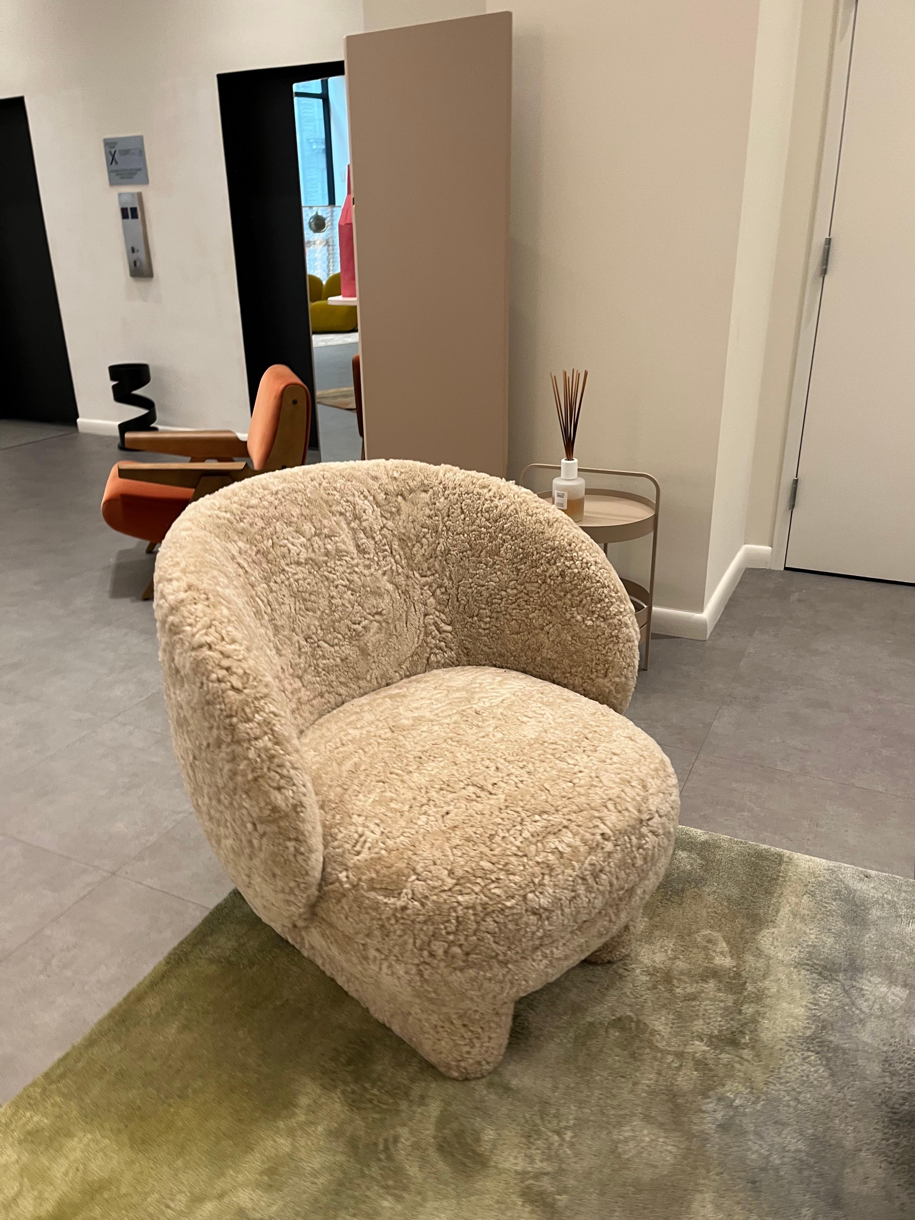 Italian Moro Sheepskin Lounge Armchair by Sebastian Herkner in STOCK For Sale
