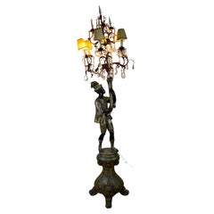 Antique Moro Venetian wood, brass and crystal lamp from the turn of the century