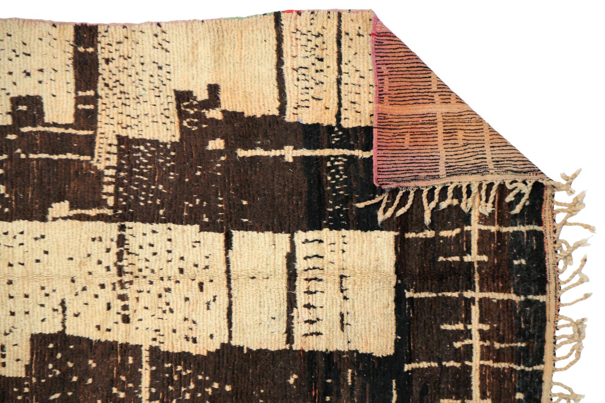 Moroccan Moroсcan Biege and Brown Boujaad rug, Geometric Bohemian Shag Rug, In Stock For Sale