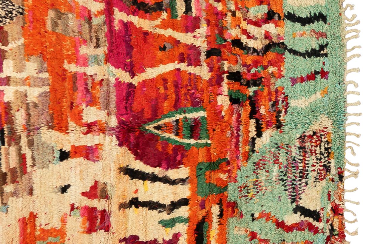 Hand-Knotted Moroсcan Bohemian Style Boujaad rug, Abstract Pattern Shaggy Rug, In Stock For Sale