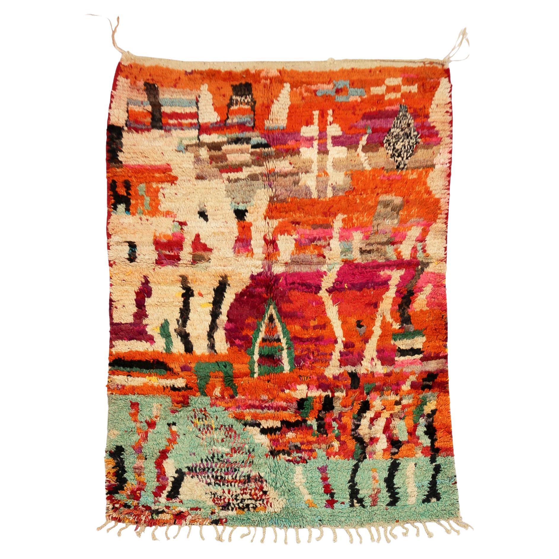 Moroсcan Bohemian Style Boujaad rug, Abstract Pattern Shaggy Rug, In Stock For Sale