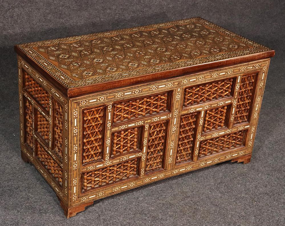 This gorgeous chest is a work of art, and a very hard thing to find. The workmanship is fantastic and the time it would have taken to make this really confounds the mind. The chest dates to the 1850s era. This would make a fantastic coffee table