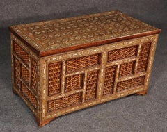 Moroccan Carved Inlaid Bone 1850s Era Trunk Chest Coffee Table