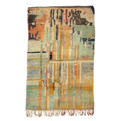 Moroсcan Green and Orange Boujaad rug, Abstract Pattern Shaggy Rug, In Stock