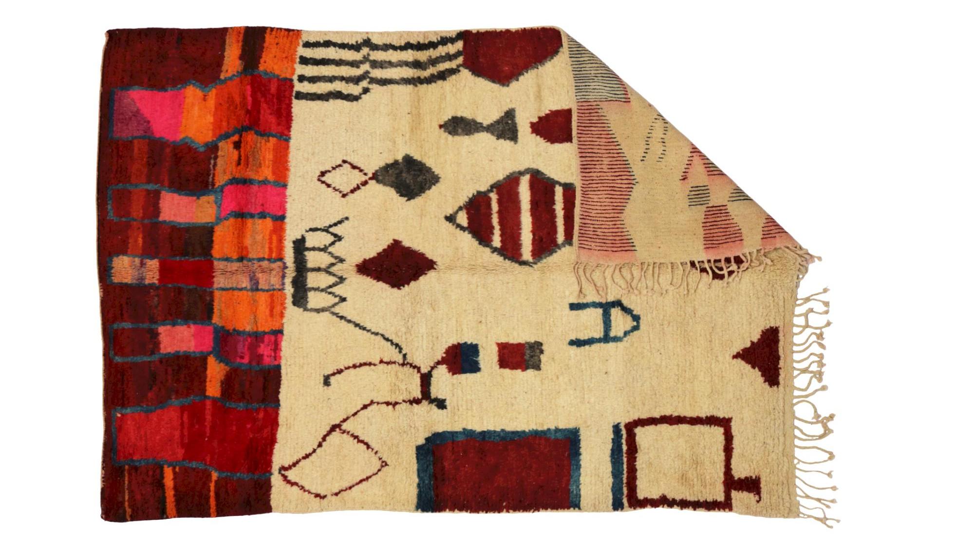 Moroсcan Multicolored Boujaad Teppich, Abstraktes Muster Berber Shag Teppich, Vorrätig (Marokkanisch) im Angebot