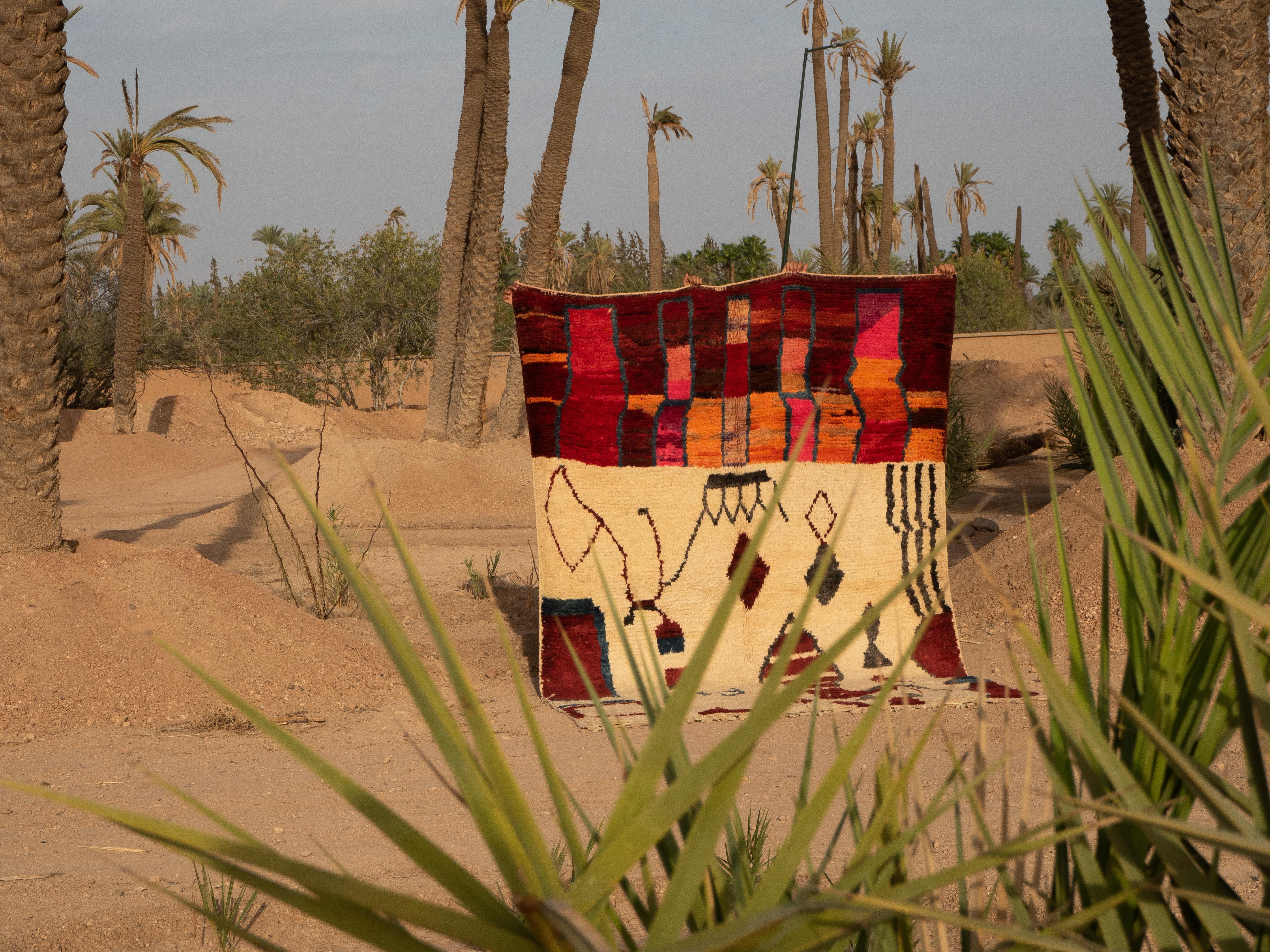 Moroсcan Multicolored Boujaad Teppich, Abstraktes Muster Berber Shag Teppich, Vorrätig (Handgeknüpft) im Angebot