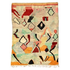 Moroсcan Multicolored Boujaad rug, Abstract Pattern Berber Shag Rug, In Stock