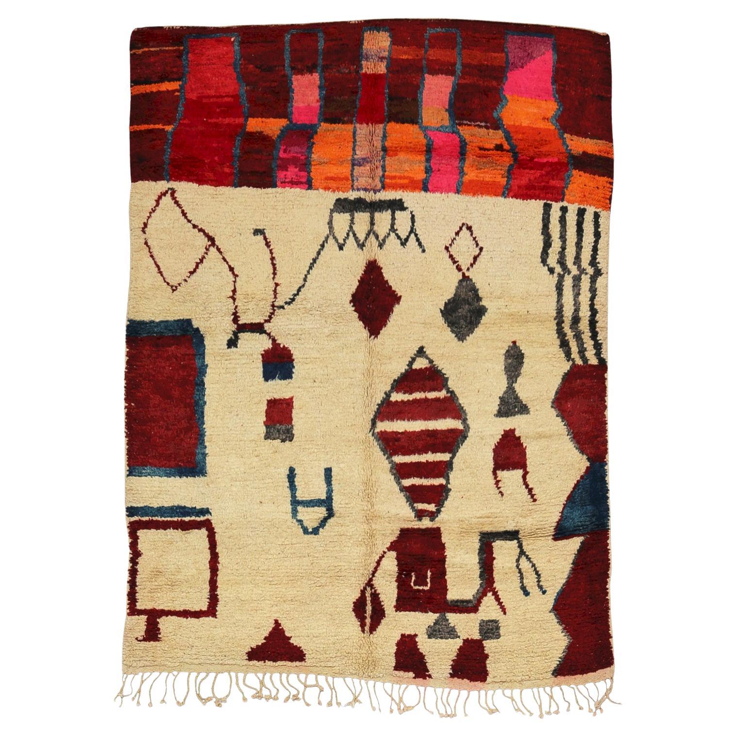 Moroсcan Multicolored Boujaad rug, Abstract Pattern Berber Shag Rug, In Stock