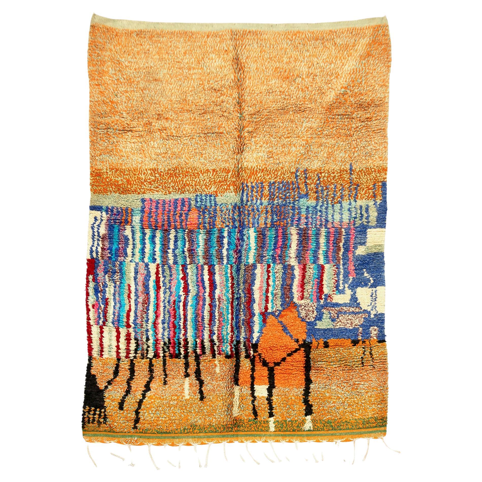 Moroсcan Multicolored Boujaad rug, Bohemian Tribal Berber Shag Rug, In Stock For Sale