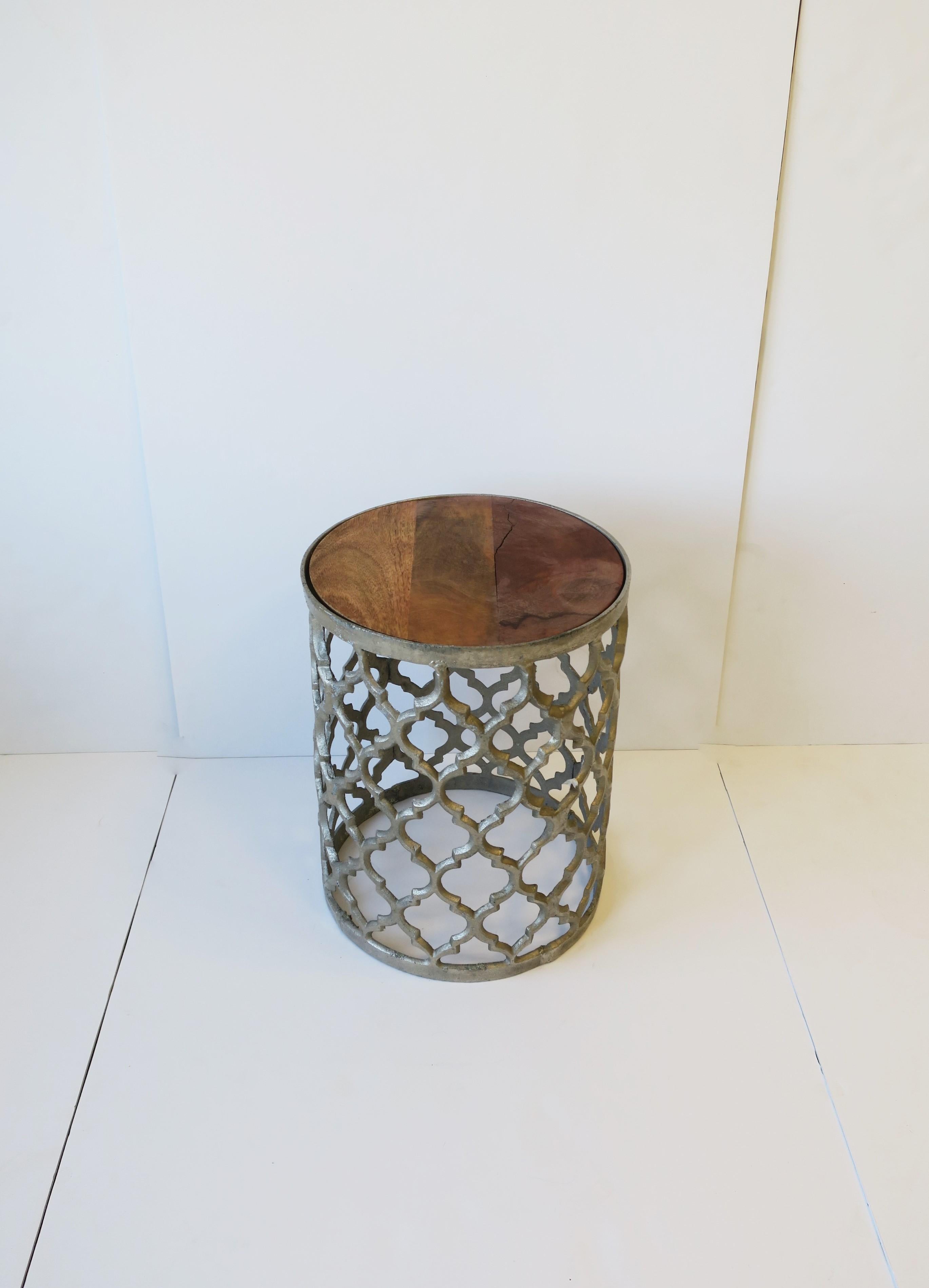 Contemporary Moroccan Moorish Style Drinks Side Table with Wood Top For Sale