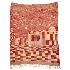 Moroсcan Pink Color Boujaad rug, Chess Pattern Berber Shag Rug, In Stock