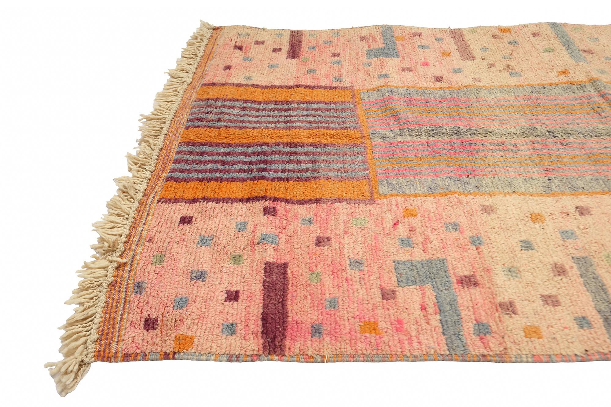 Hand-Knotted Moroсcan Pink Color Boujaad rug, Geometric Bohemian Berber Shag Rug, In Stock For Sale