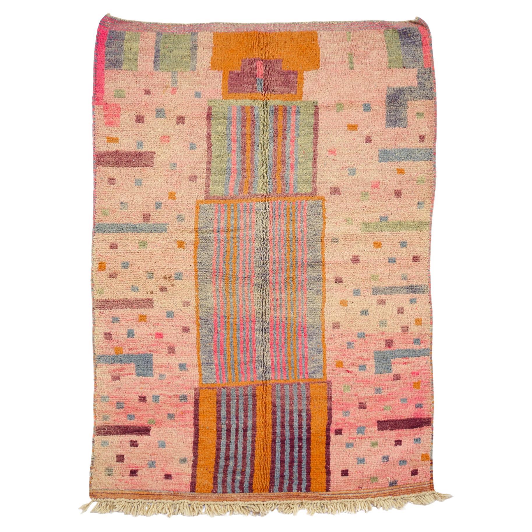 Moroсcan Pink Color Boujaad rug, Geometric Bohemian Berber Shag Rug, In Stock For Sale