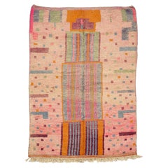 Moroсcan Pink Color Boujaad rug, Geometric Bohemian Berber Shag Rug, In Stock