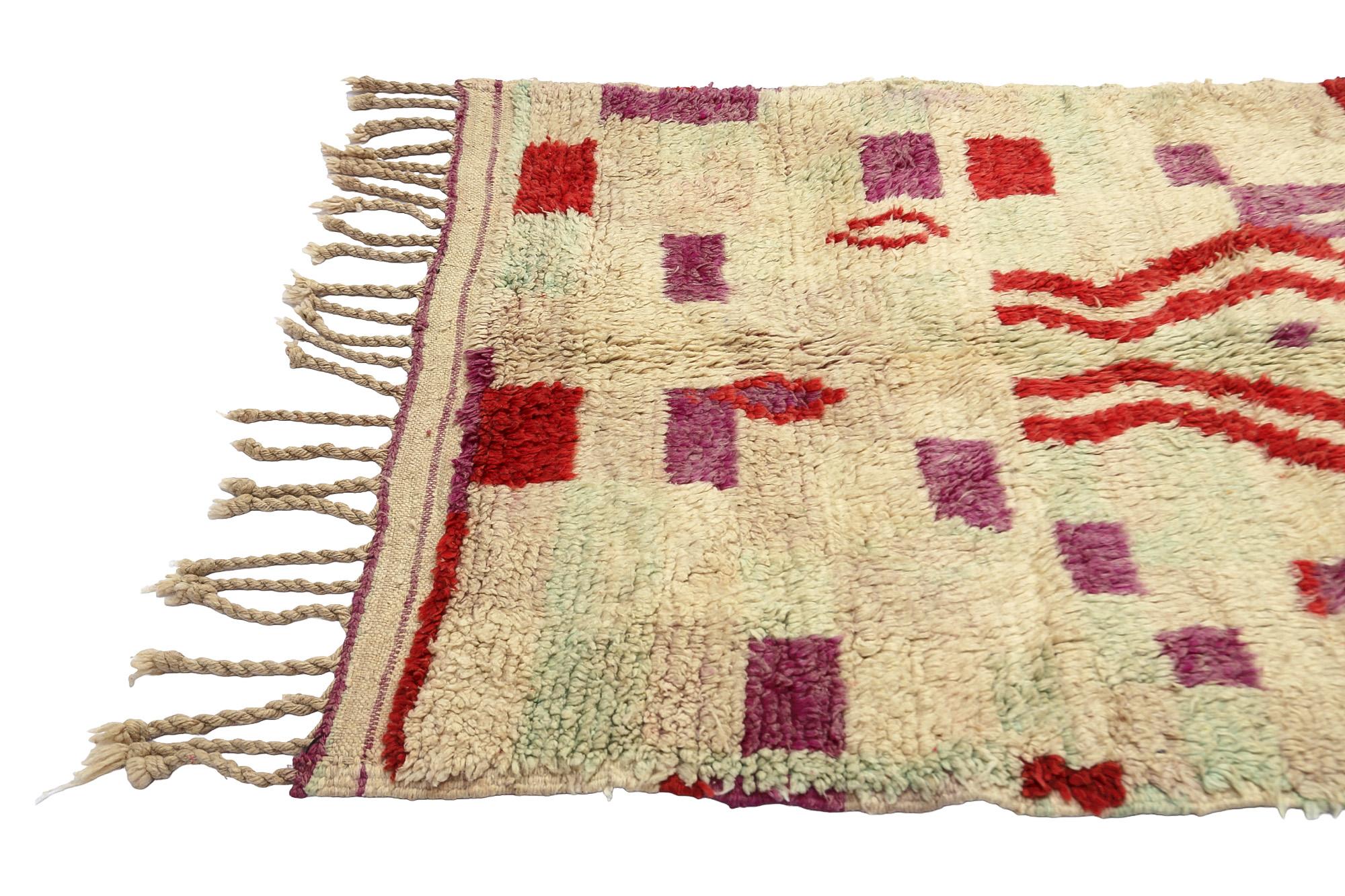 Moroccan Moroсcan Red and Violet Color Boujaad rug, Bohemian Berber Shag Rug, In Stock For Sale