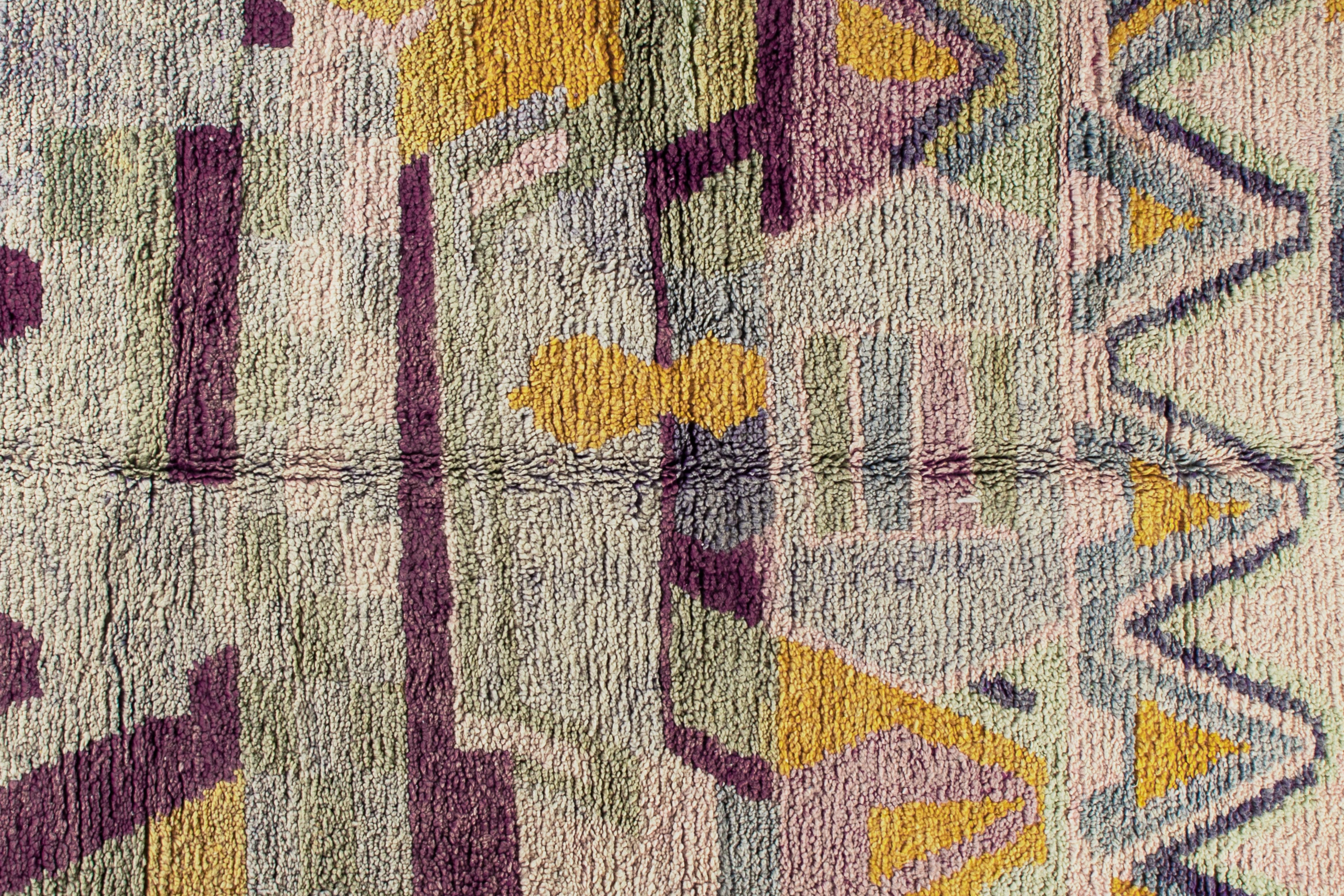 Bohemian Moroсcan Sage Color Boujaad rug, Abstract Pattern Shaggy Rug, In Stock