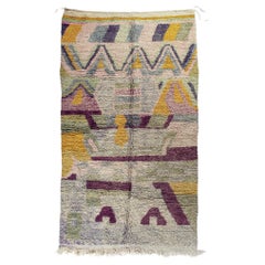 Moroсcan Sage Color Boujaad rug, Abstract Pattern Shaggy Rug, In Stock