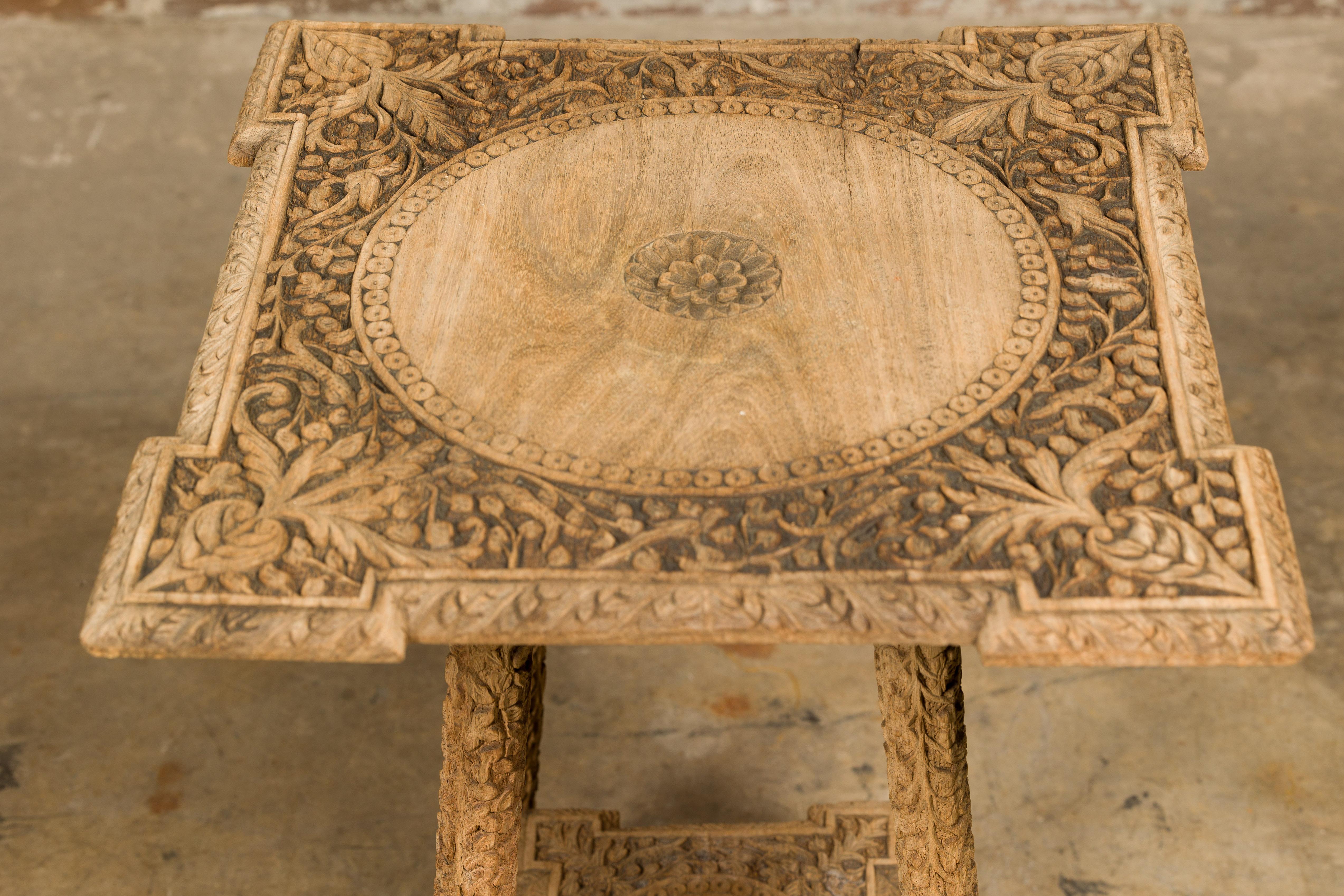 Moroccan 1900s Wooden Drinks Table with Abundant Hand-Carved Floral Décor  10