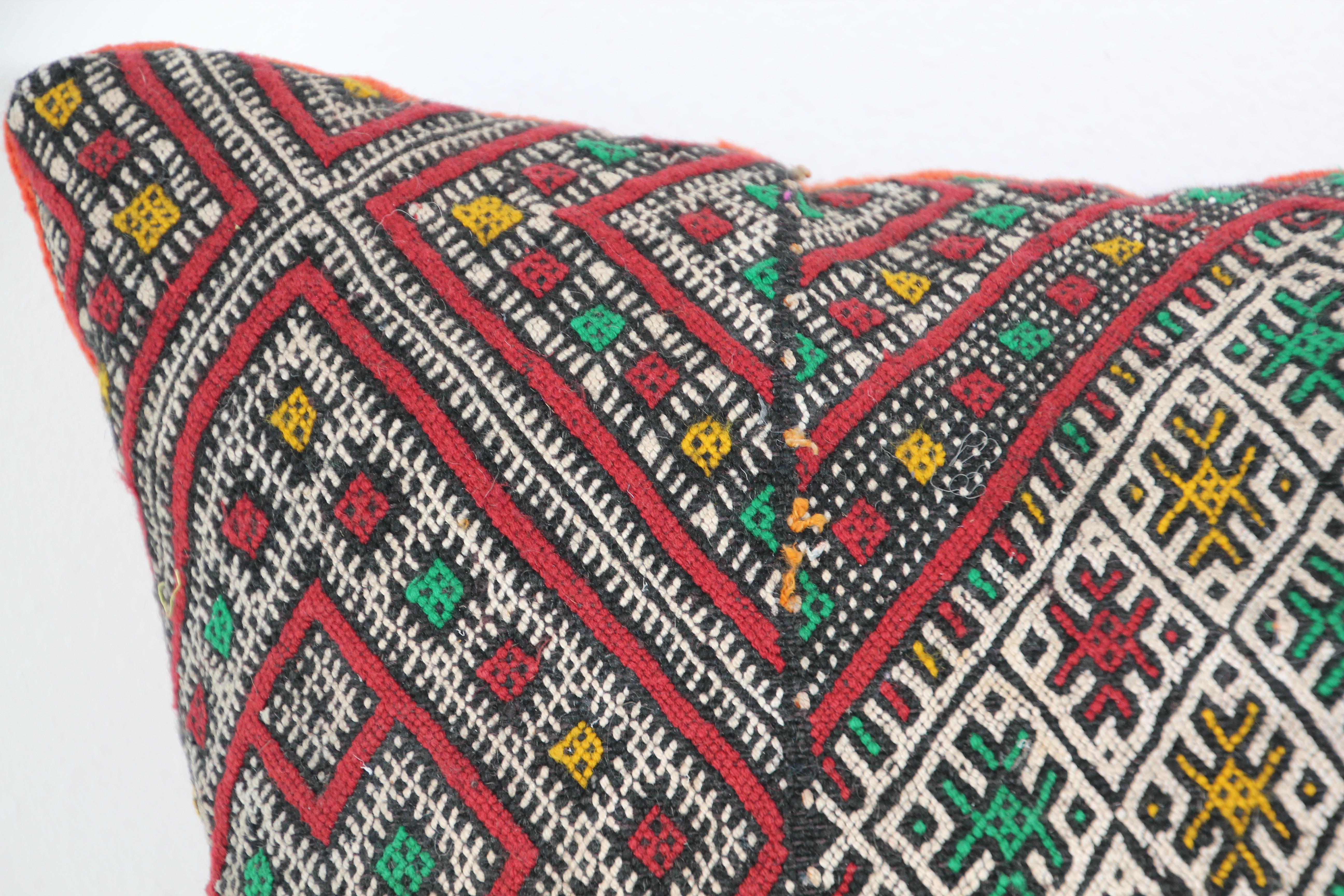 Folk Art Moroccan African Tribal Throw Kilim Pillow For Sale