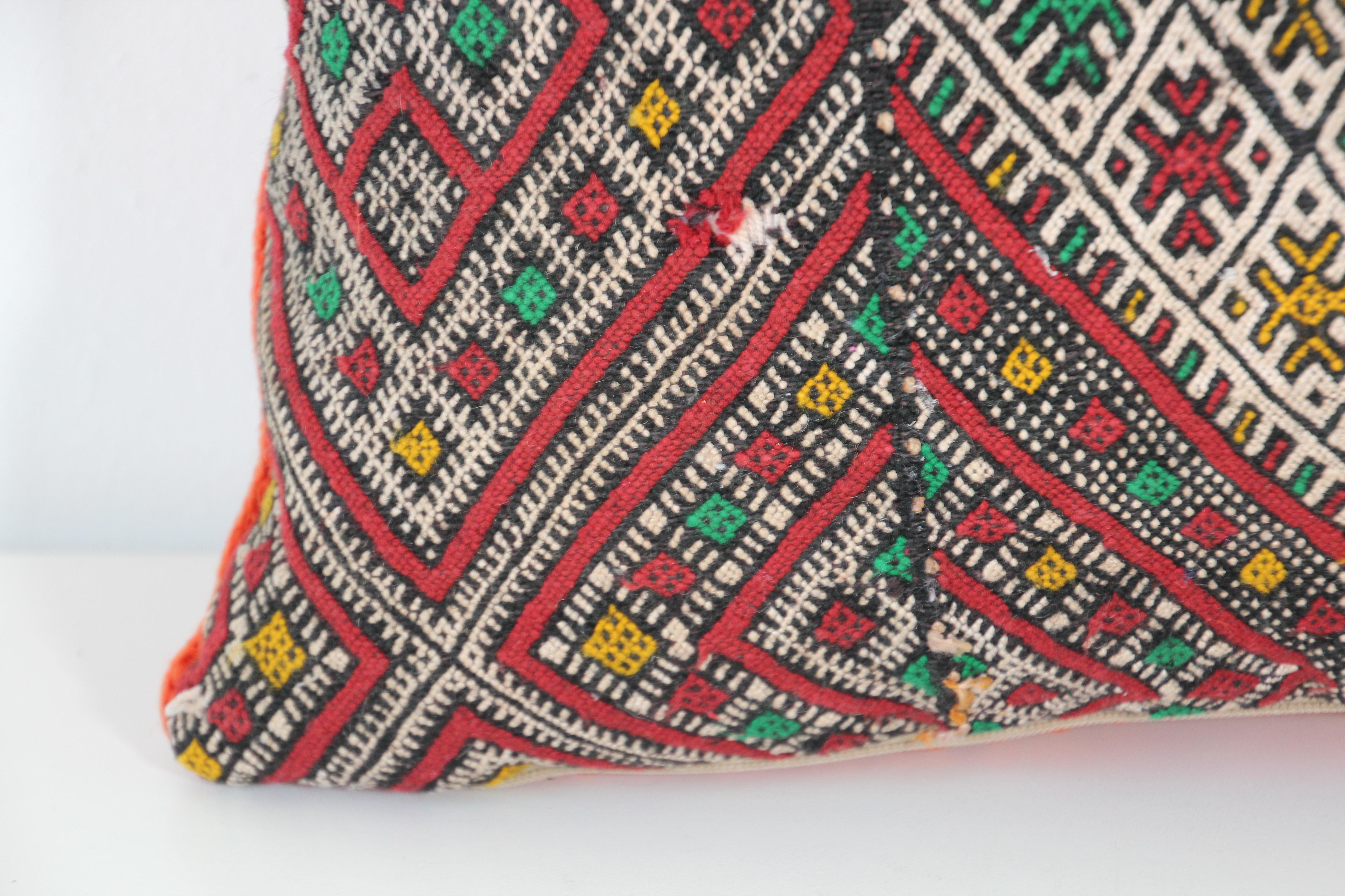 20th Century Moroccan African Tribal Throw Kilim Pillow For Sale