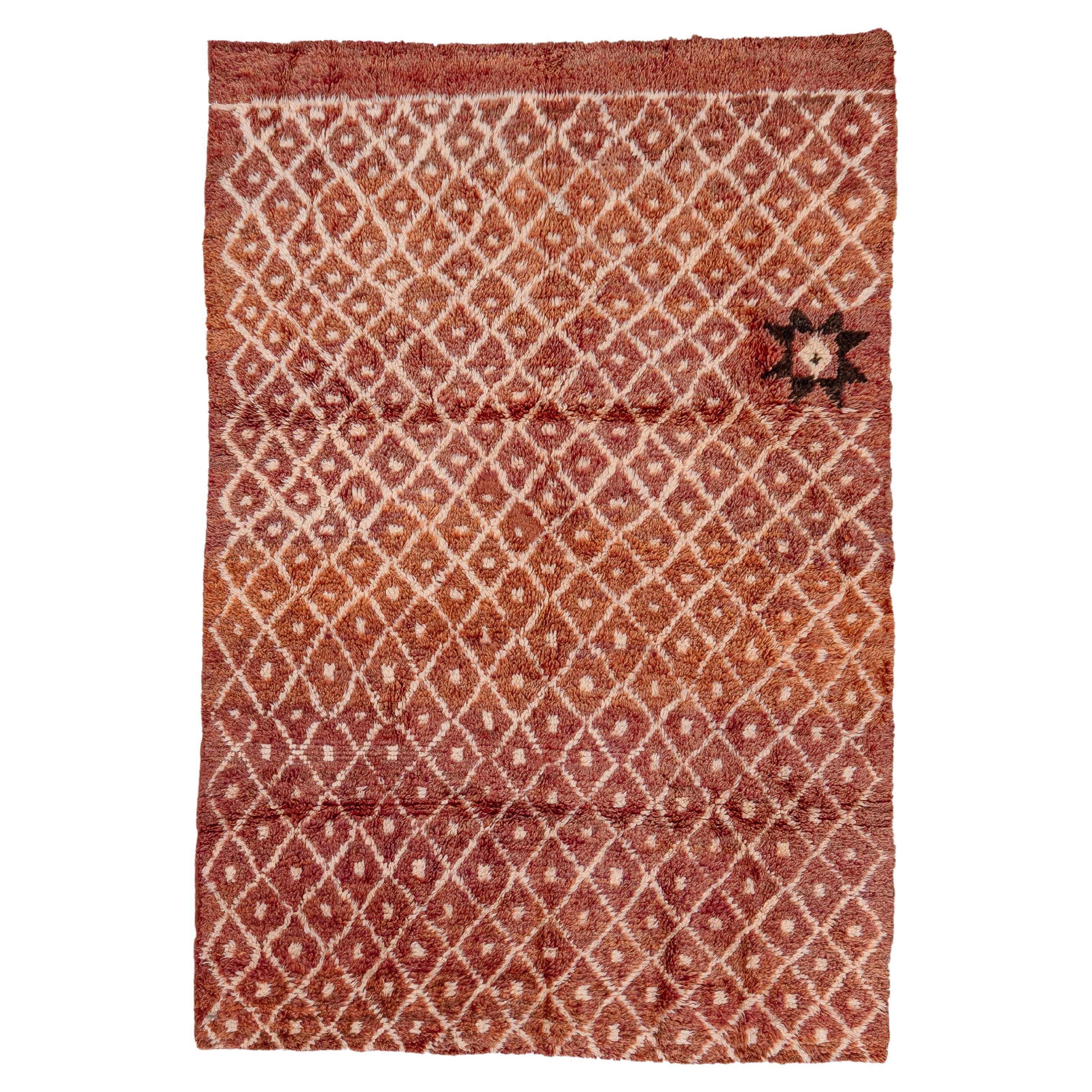 Moroccan Allover Beige Brown with Sun Symbol Accent For Sale
