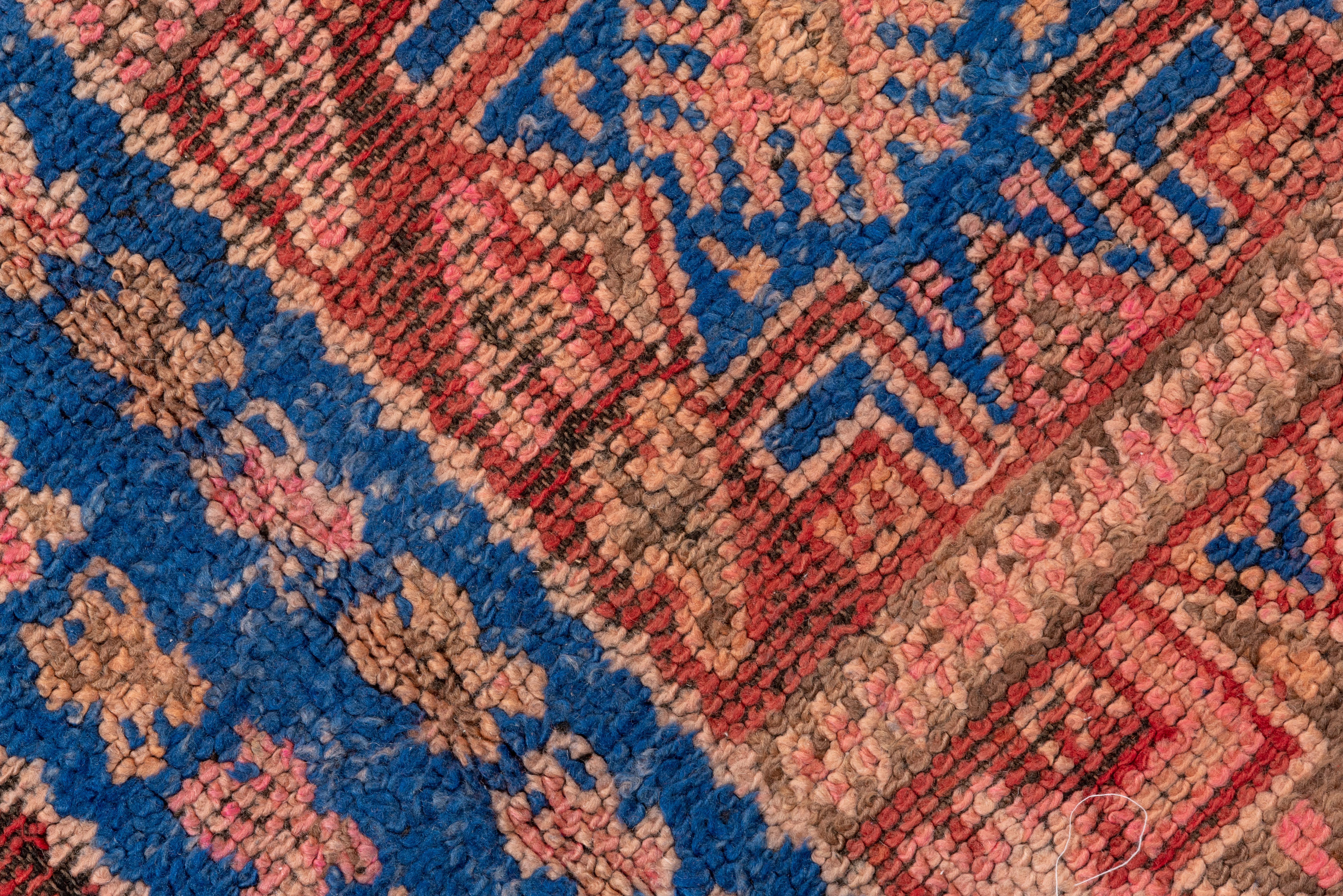 Wool Moroccan Allover Medallion Repeating Pattern Royal Blue and Rich Reds For Sale