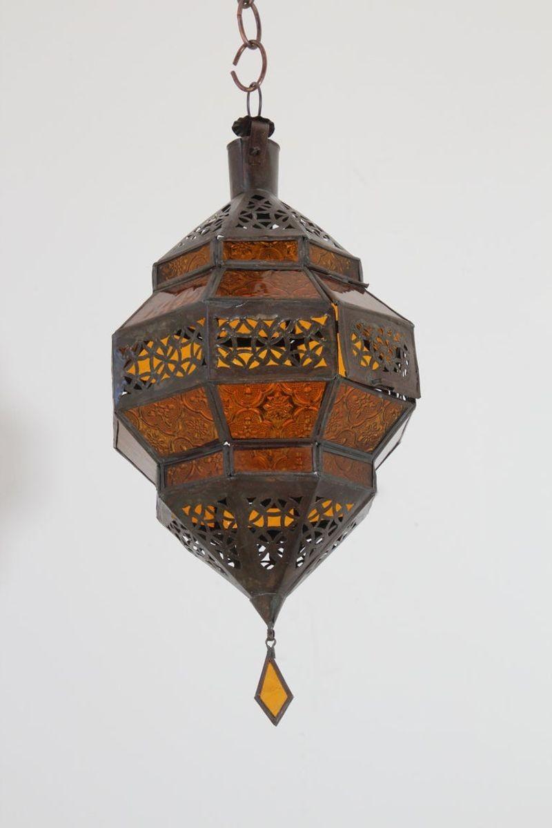 Mauresque Lanterne marocaine en verre ambré, forme octogonale en diamant