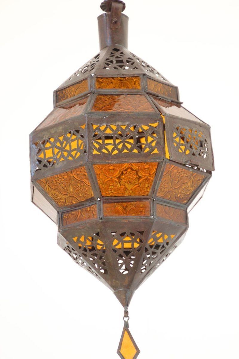Moorish Moroccan Amber Glass Lantern, Octagonal Diamond Shape