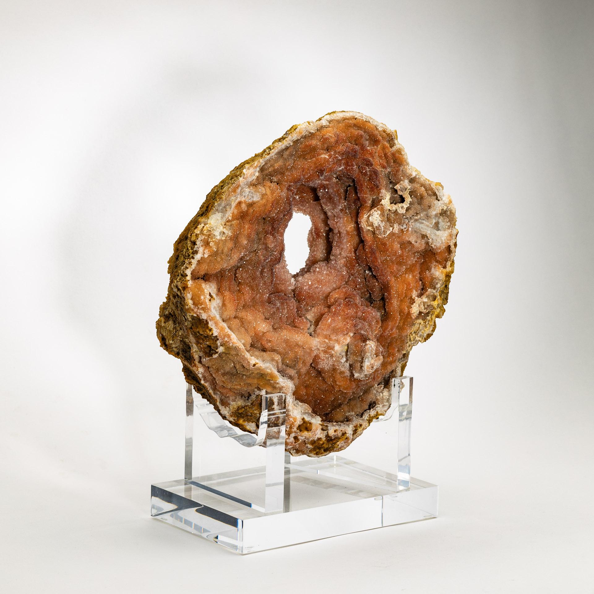 Mexican Moroccan Amethyst Geode with Hematite Inclusions on acrylic base For Sale