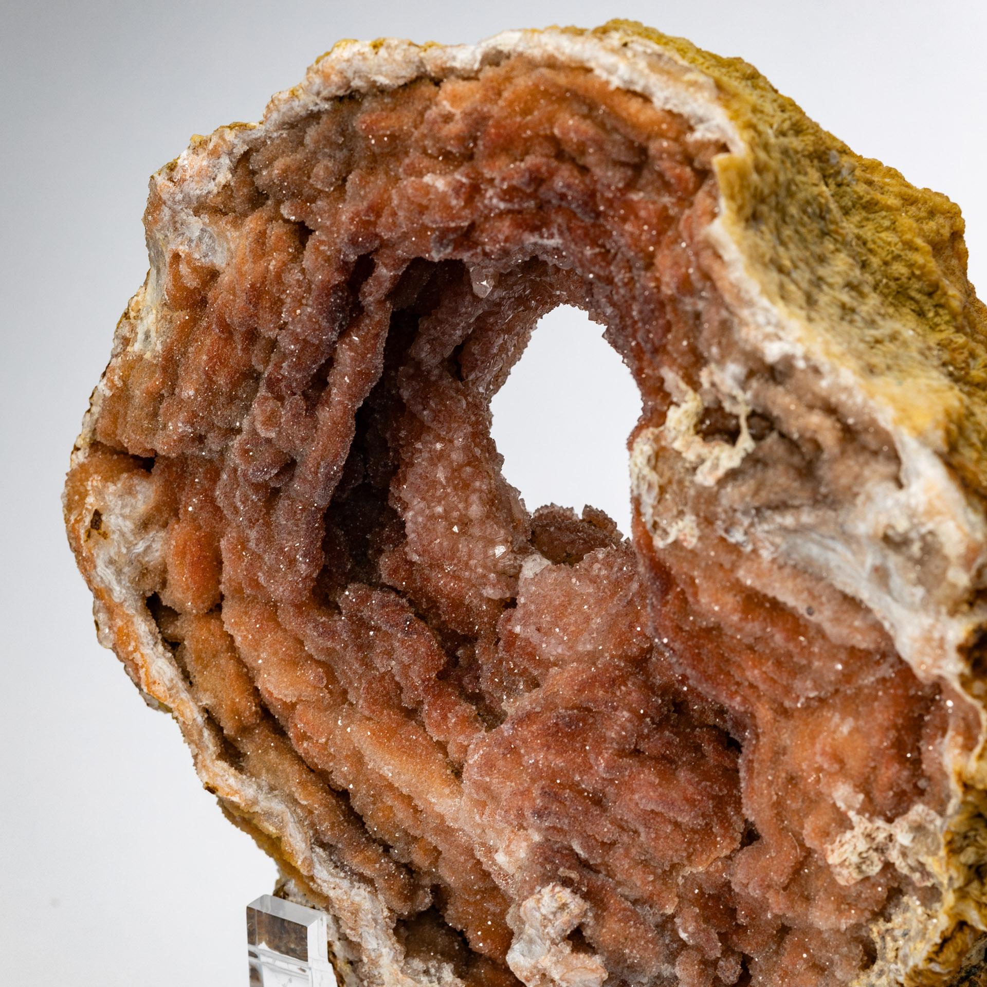 Contemporary Moroccan Amethyst Geode with Hematite Inclusions on acrylic base For Sale