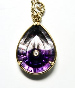 Moroccan Amethyst Teardrop Pendant. 18k, set mini diamond in the middle.
