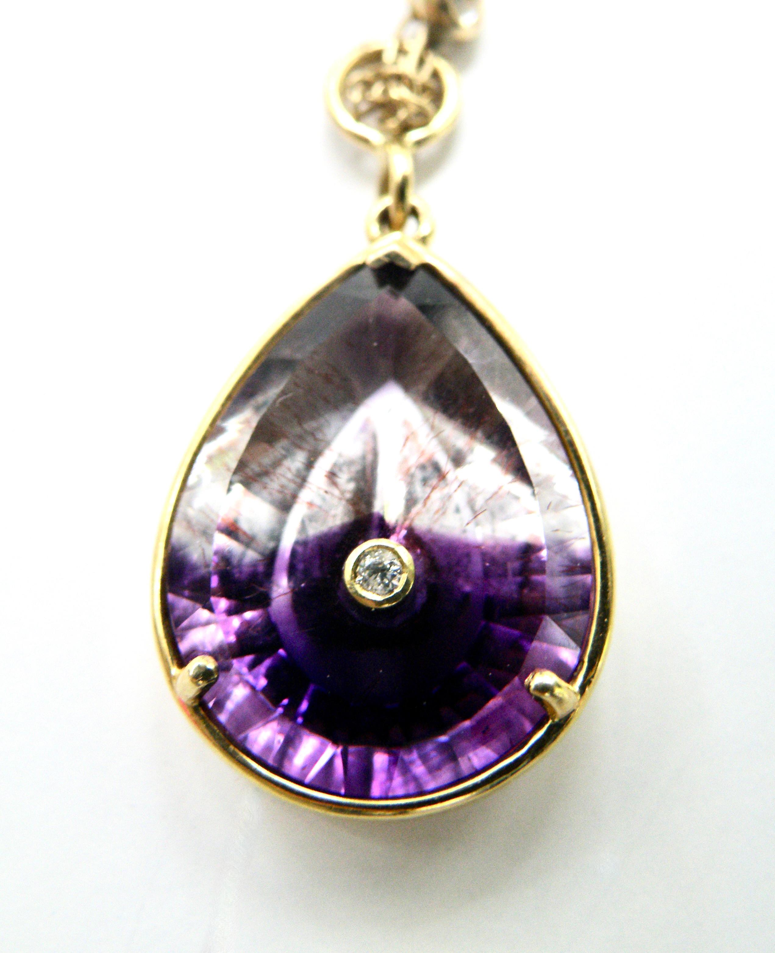 Brilliant Cut Moroccan Amethyst Teardrop Pendant. 18k, set mini diamond in the middle. For Sale