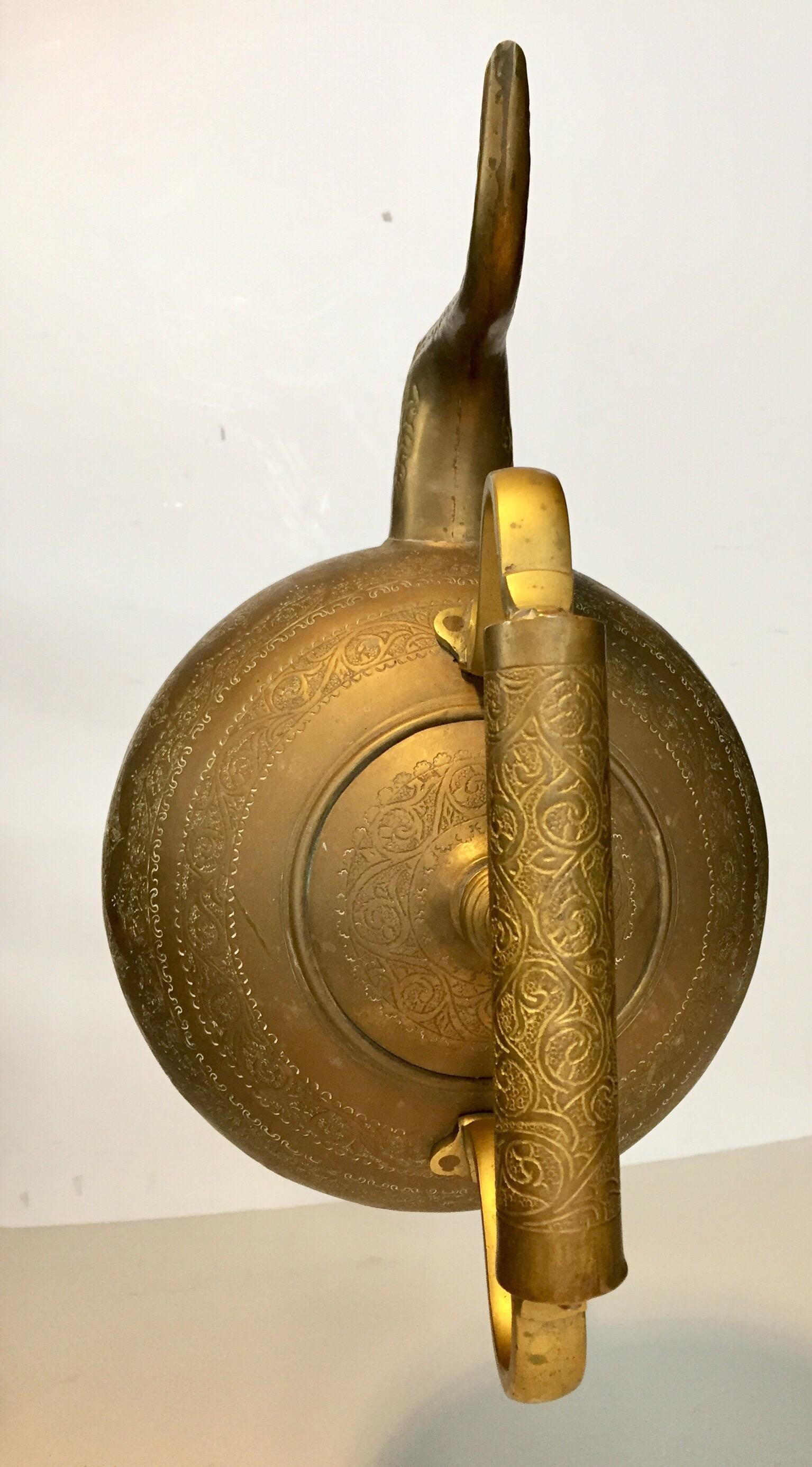 Moroccan Antique Brass Tea Kettle Pot on Stand 2