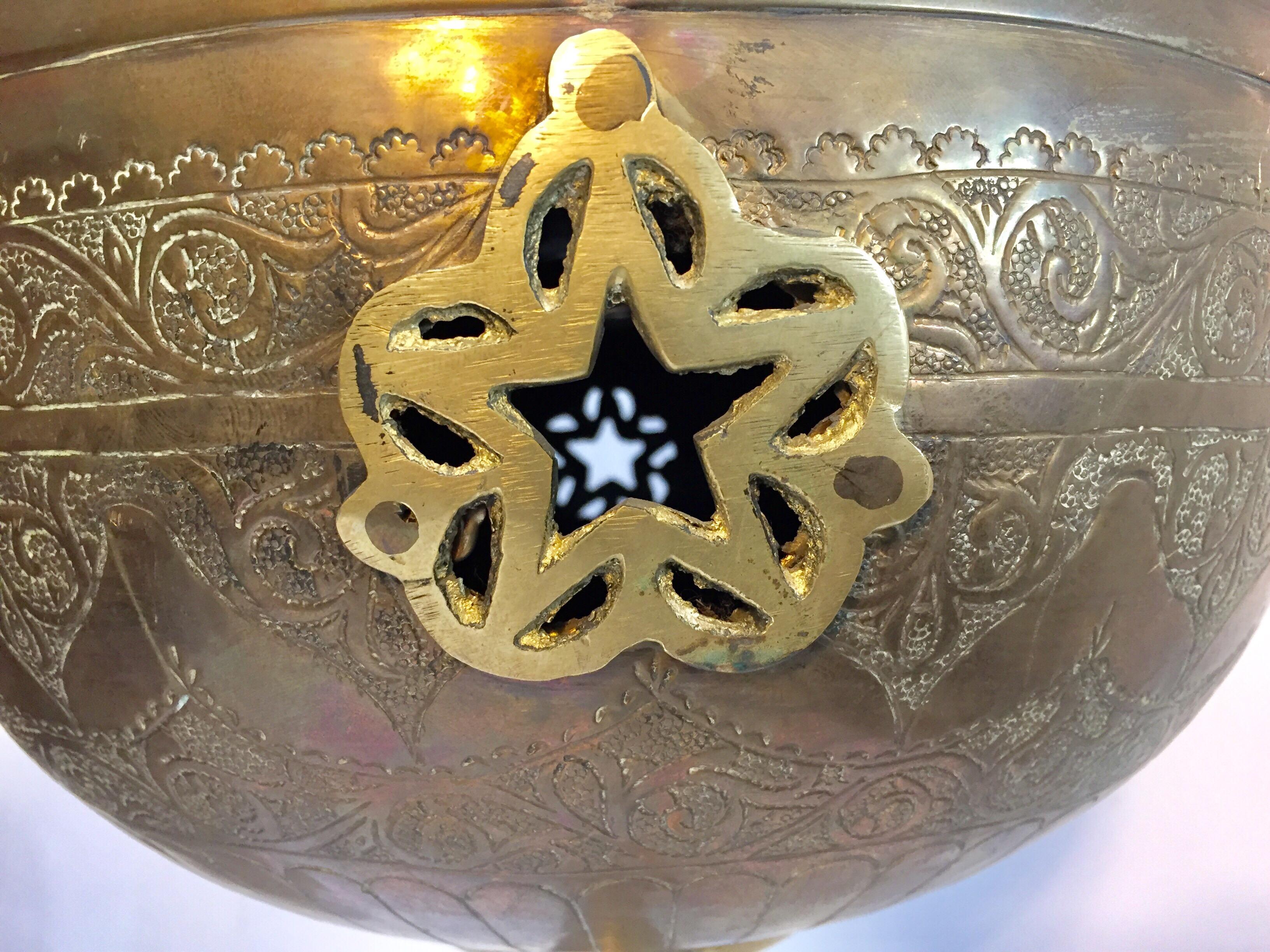 Moorish Moroccan Antique Brass Tea Kettle Pot on Stand