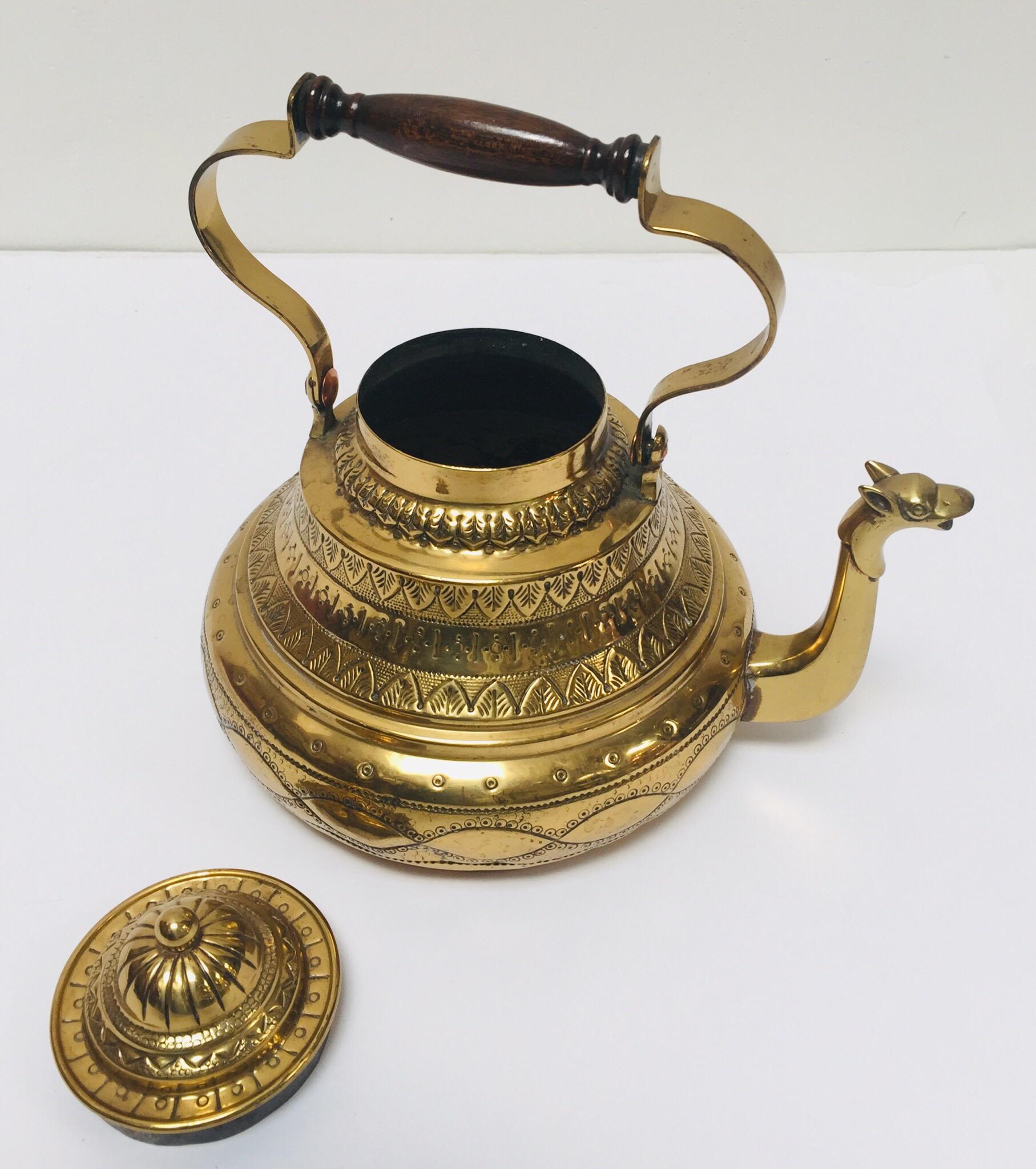 Moroccan Antique Brass Tea Kettle Pot with Camel Spout 3