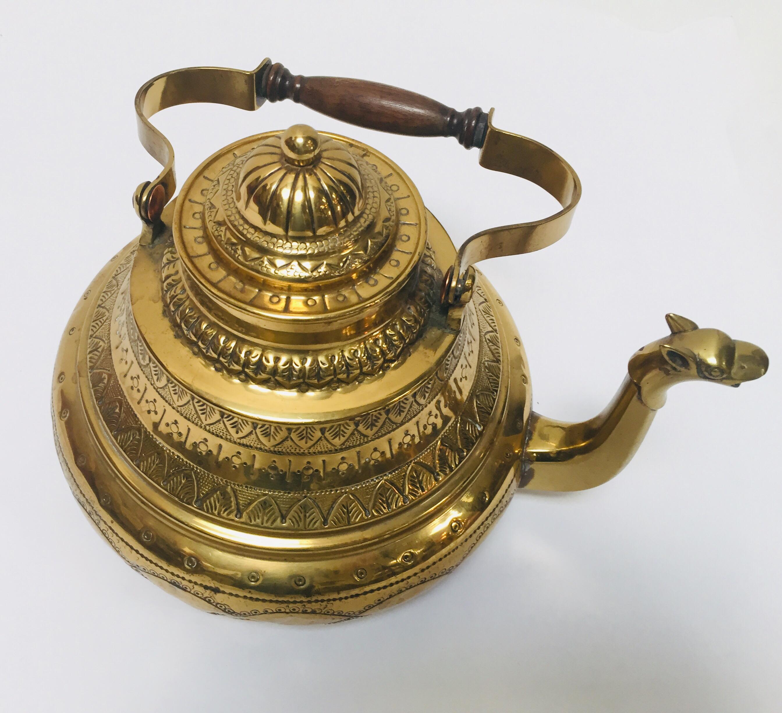 Moroccan Antique Brass Tea Kettle Pot with Camel Spout 5