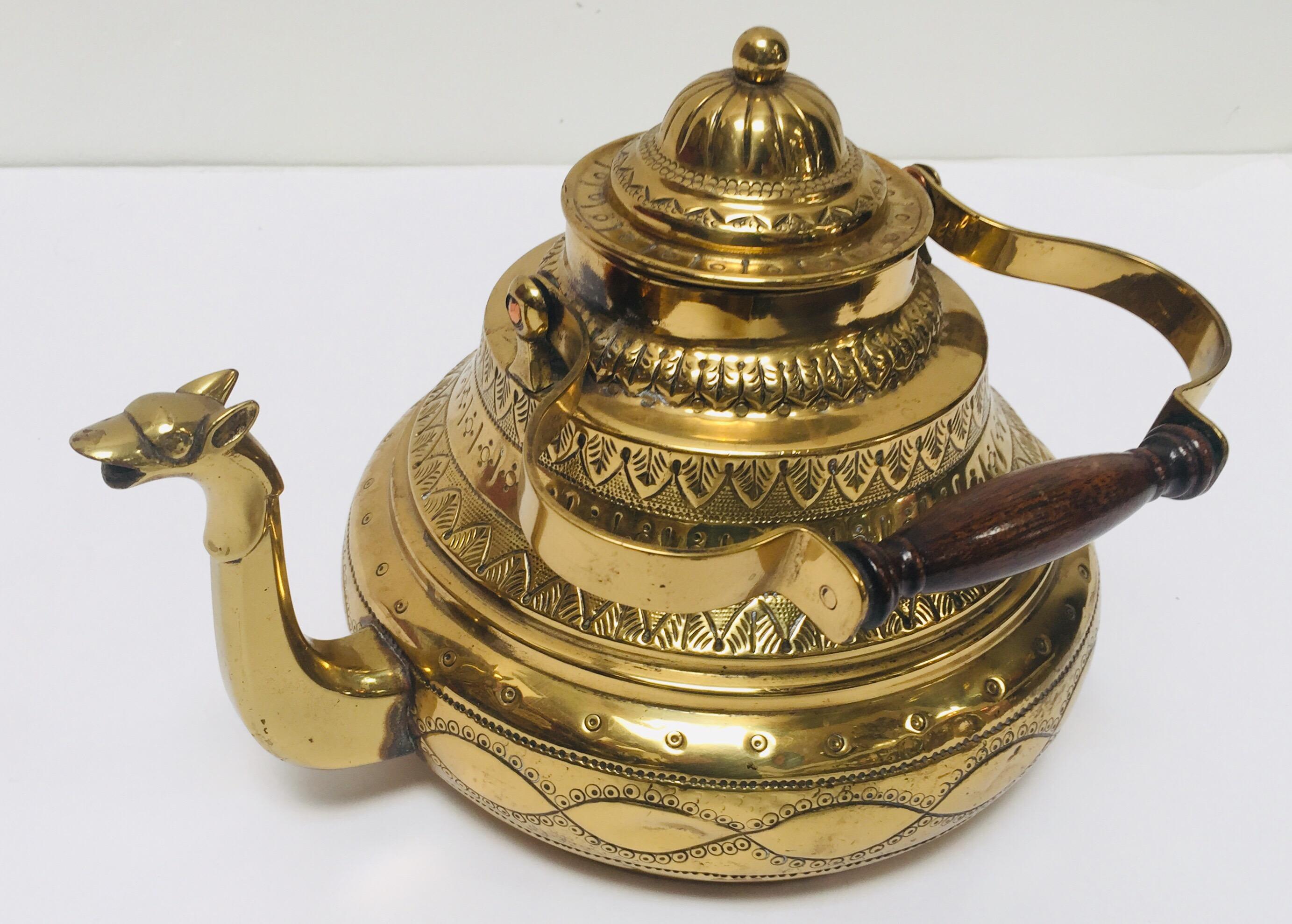 Moroccan Antique Brass Tea Kettle Pot with Camel Spout 6