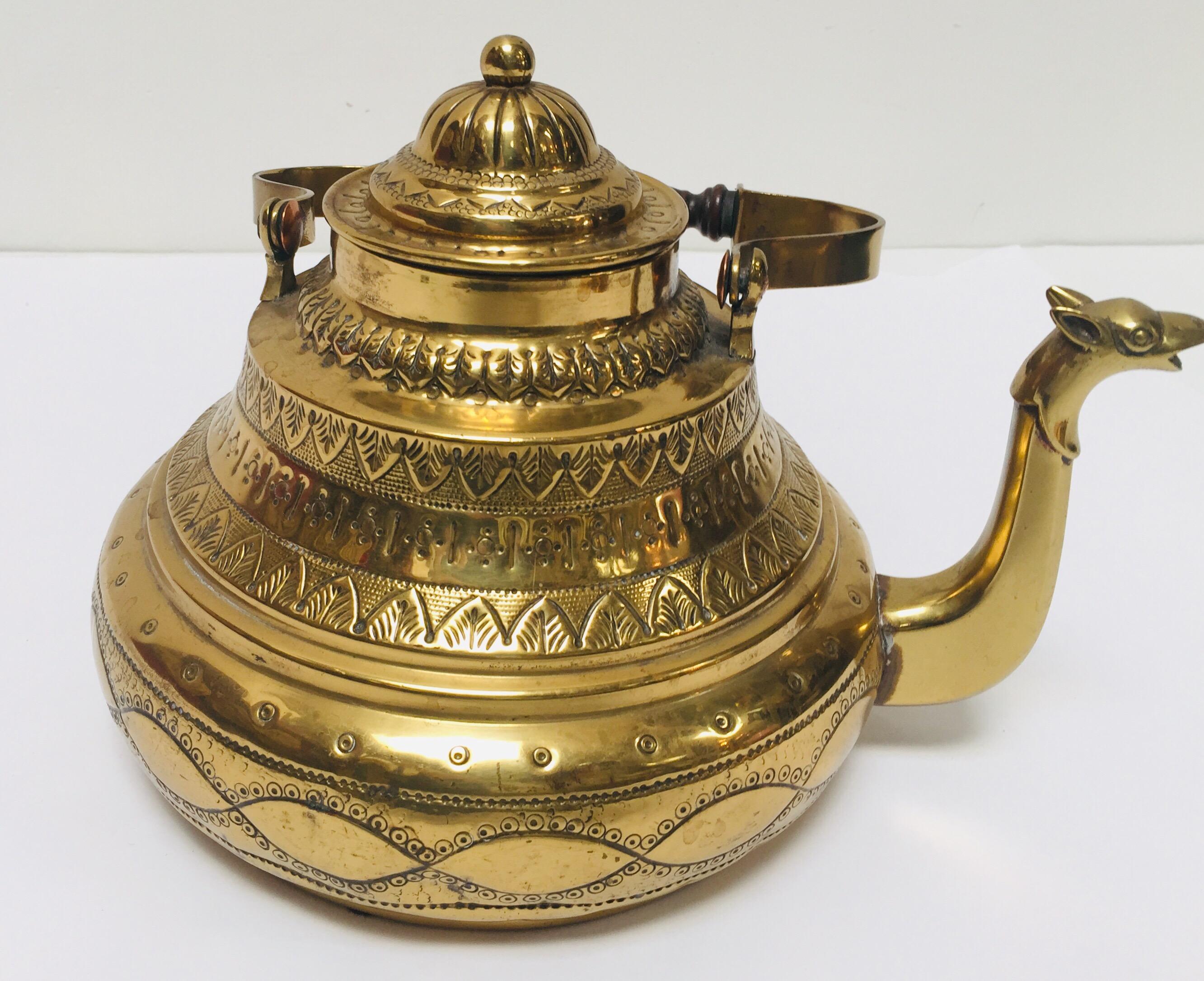 Moroccan Antique Brass Tea Kettle Pot with Camel Spout 7