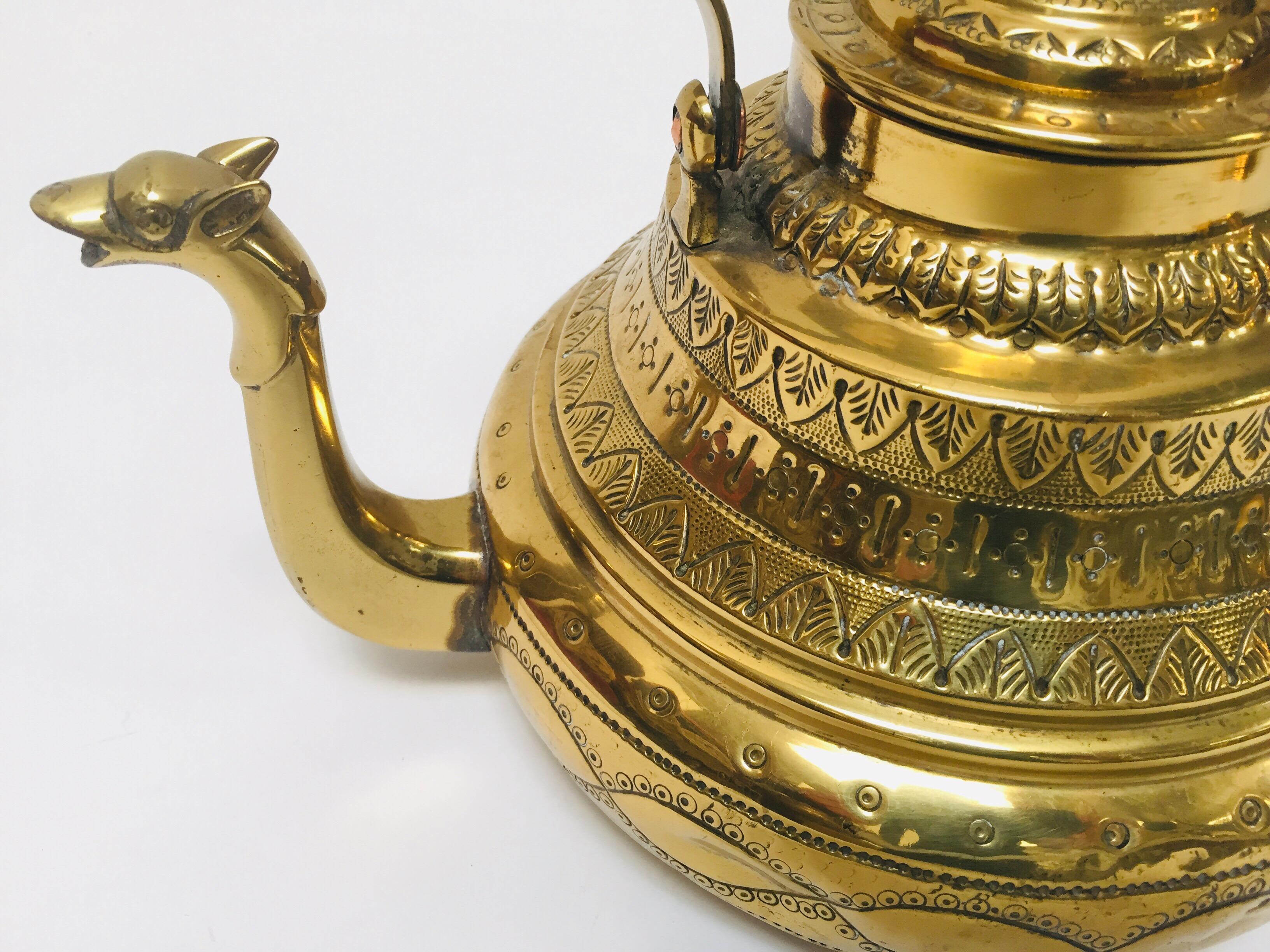 Moroccan Antique Brass Tea Kettle Pot with Camel Spout 11