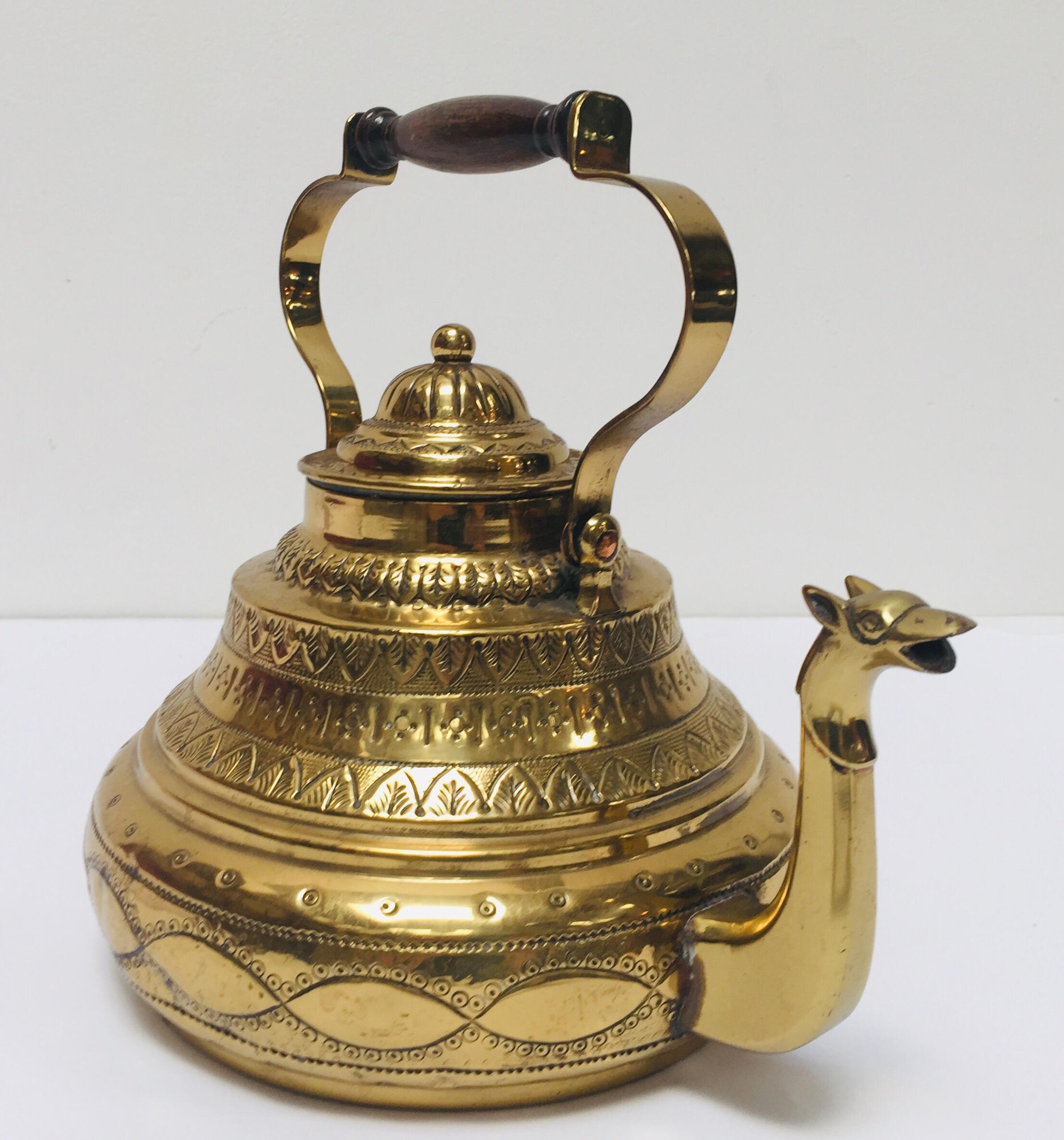 Moorish Moroccan Antique Brass Tea Kettle Pot with Camel Spout