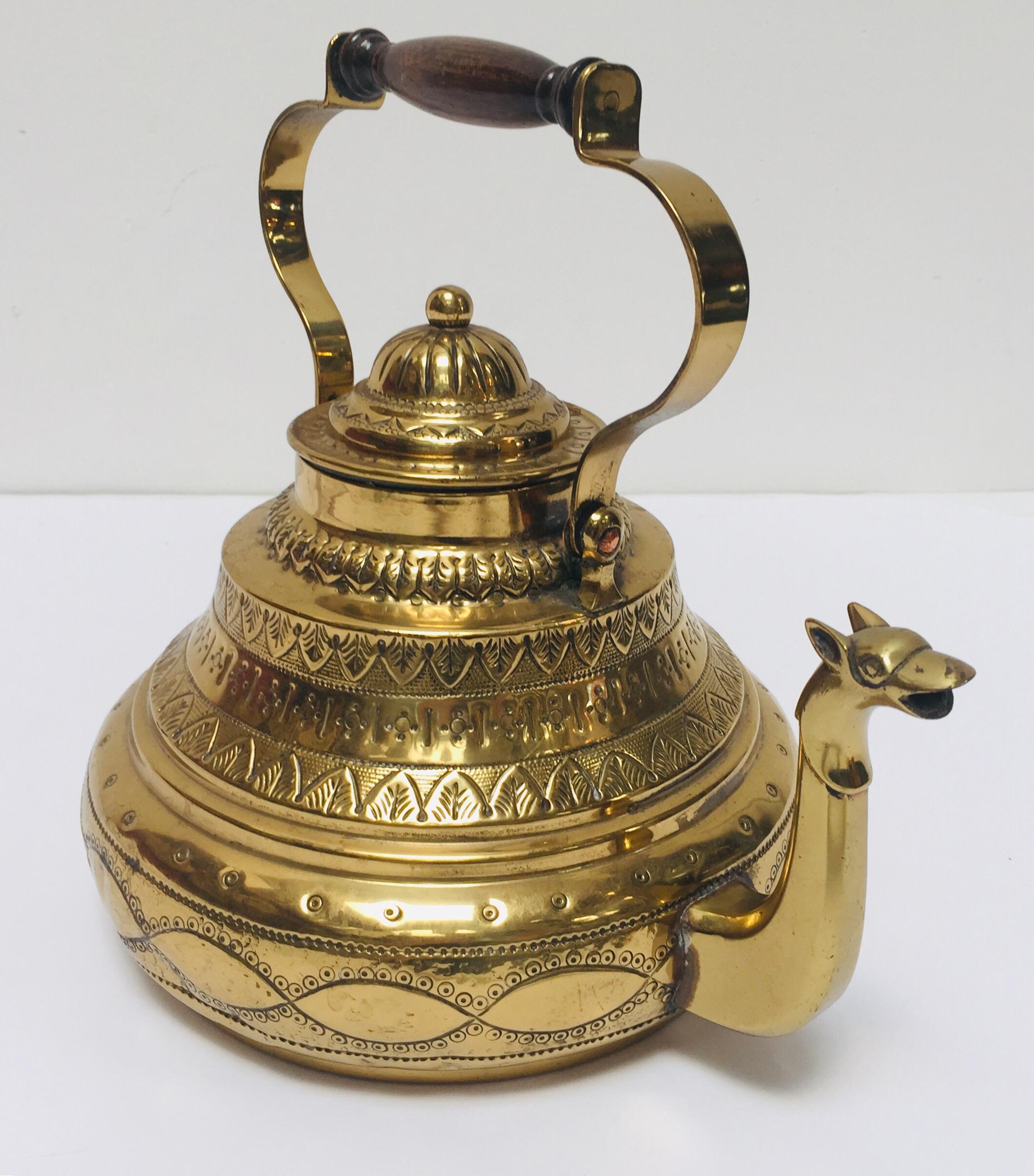 Hammered Moroccan Antique Brass Tea Kettle Pot with Camel Spout