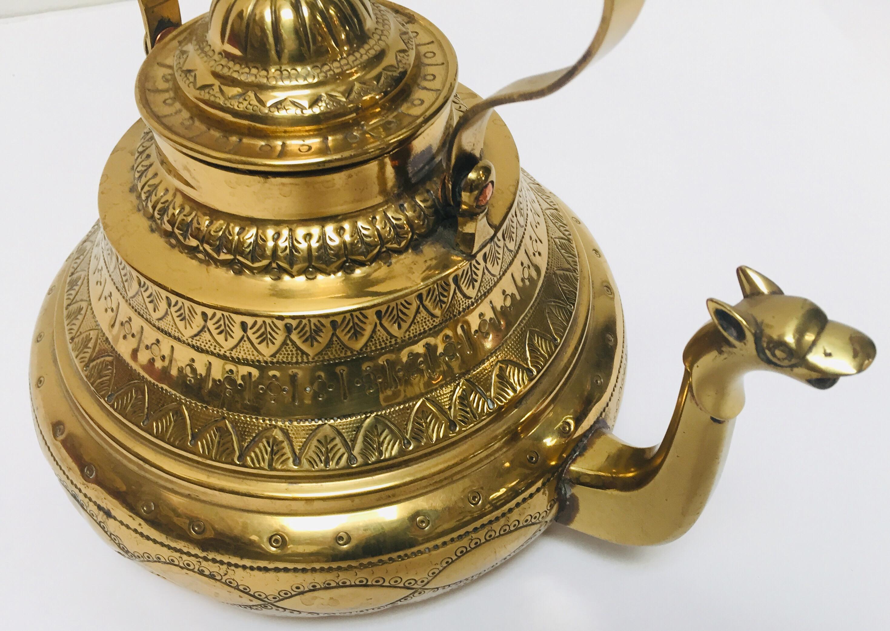 20th Century Moroccan Antique Brass Tea Kettle Pot with Camel Spout